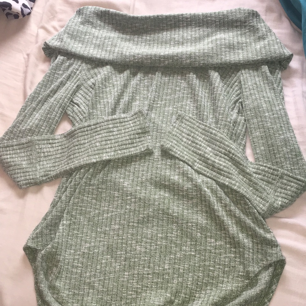Green off shoulder sweater!